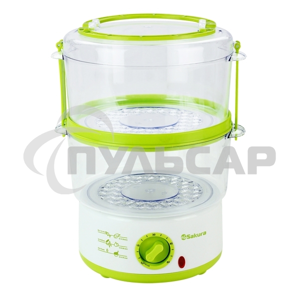 Пароварка Sakura SA-7213GR 2ч (5,0л) 500Вт бел/зел