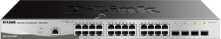 Коммутатор D-Link DGS-1210-28/ME/B2A, L2 Managed Switch with 24 10/100/1000Base-T ports and 4 1000Base-X SFP ports.16K Mac address, 802.3x Flow Control, 4K of 802.1Q VLAN, 802.1p Priority Queu