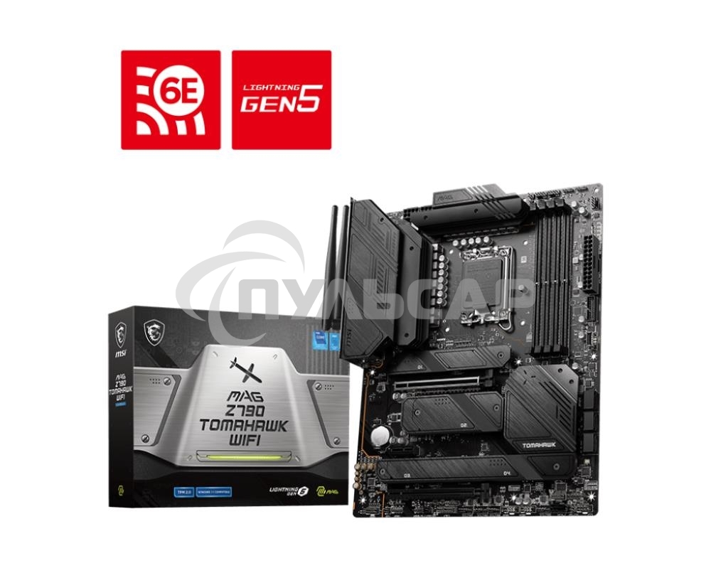 Материнская плата MSI MAG Z790 TOMAHAWK WIFI, LGA 1700, Intel Z790, 4xDDR5, 7xSATA, 4xM.2, 1xPCIe 4.0 x4, 1xPCIe 5.0 x16, 1xHDMI, 1xDP, 1x2.5Gb LAN, 4xUSB-A 3.2 Gen 1, 4xUSB-A 3.2 Gen 2, 1xUSB-C 3.2 Gen 2, 1xUSB-C 3.2 Gen 2x2, 5x3.5 мм, 7.1, Standard-ATX