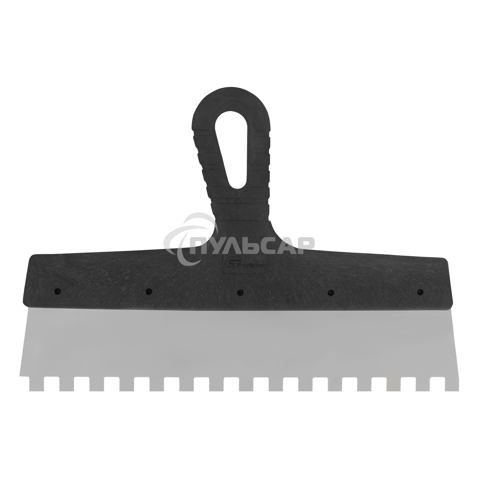 Шпатель СИБРТЕХ из нержавеющей стали, 300 мм зуб 10х10 мм пластмассовая ручка 85501