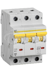 Выключатель автоматический трехполюсный ВА47-60M 3Р 50А 6кА С MVA31-3-050-C IEK