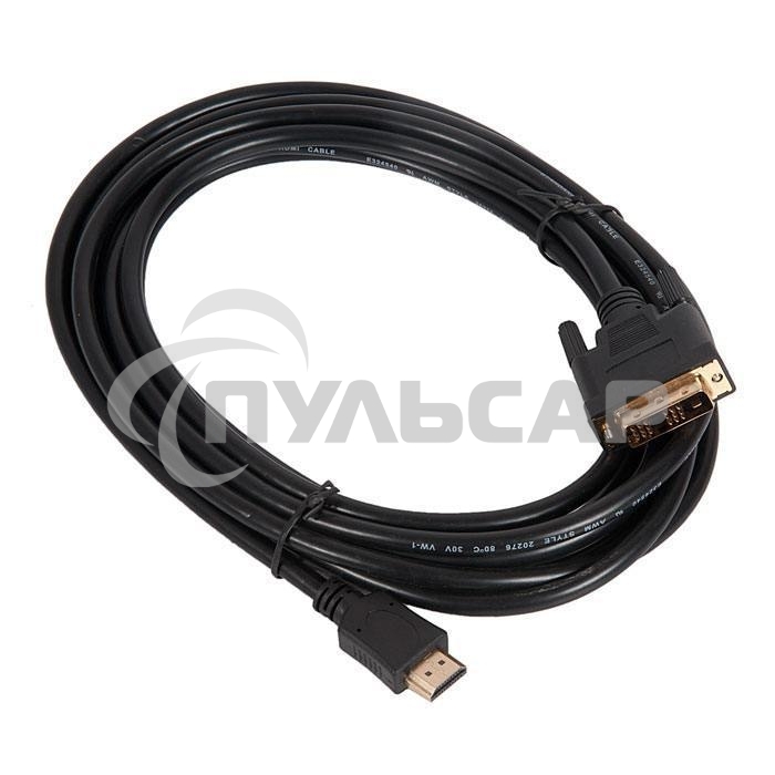 Кабель HDMI-DVI Cablexpert CC-HDMI-DVI-15, 19M/19M, single link, медь, позол.разъемы, экран, 4.5м, черный, пакет