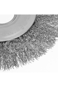 Щетка для УШМ, 125 мм, Плоская, витая нержавеющая проволока 0,3 мм, посадка 22,2 мм Denzel