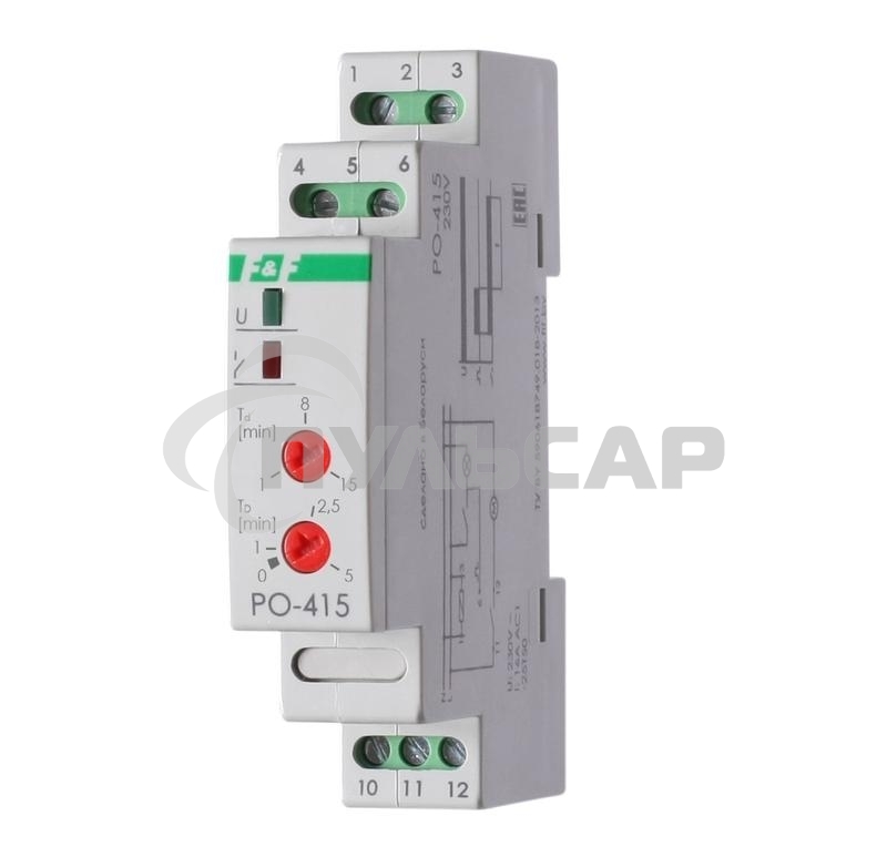 Реле времени PO-415 (задержка выкл./управ. контактом 230В 16А 1перекл. IP20 монтаж на DIN-рейке) F&F EA02.001.018