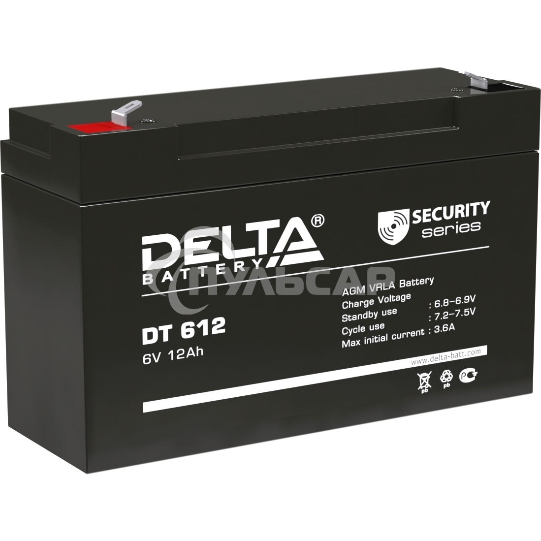 Аккумуляторная батарея Delta series DT, DT 612, voltage 6V, capacity 12Ah (discharge 20 hours)