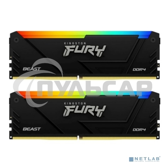Оперативная память Kingston Fury Beast, DDR4, 16Gb (2x8Gb), 3600MHz, CL17, DIMM, с радиаторами, RGB, черный