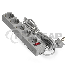 Удлинитель Exegate EC-5-1.8G (EX285798RUS), серый, 1,8 м, евровилка с заземлением, 5 евророзеток с заземлением, 2200 Вт