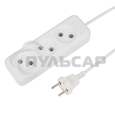 Удлинитель Rexant 3 гнезда, 7 м, 2х0.75 мм², б/з, белый (Сделано в России)