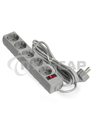 Сетевой фильтр ExeGate EX285799RUS EC-5-3G (5 евророзетки с заземлением, 3м, защита от перегрузки, выключатель с подсветкой, серый)