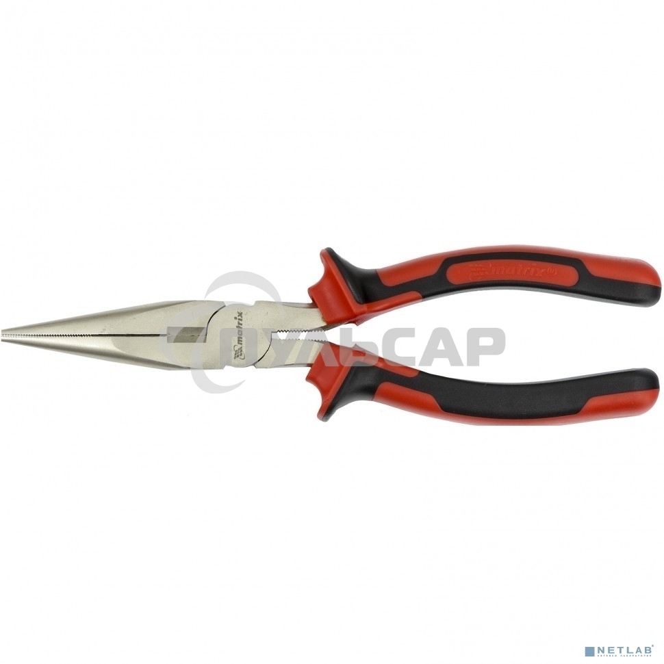 Длинногубцы Matrix NICKEL, 200 мм, прямые никелированные, двухкомпонентные рукоятки