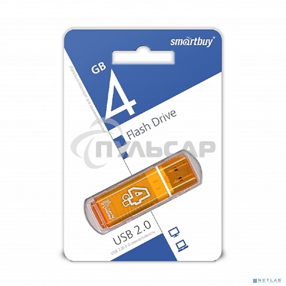 Флешка USB Smartbuy 4 Gb USB <USB 2.0> Smartbuy Glossy series Orange (SB4 GbGS-Or)