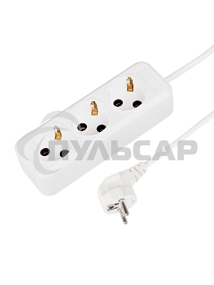 Удлинитель Rexant 3 гнезда, 3 м, 3х1.0 мм², с/з, белый (Сделано в России)