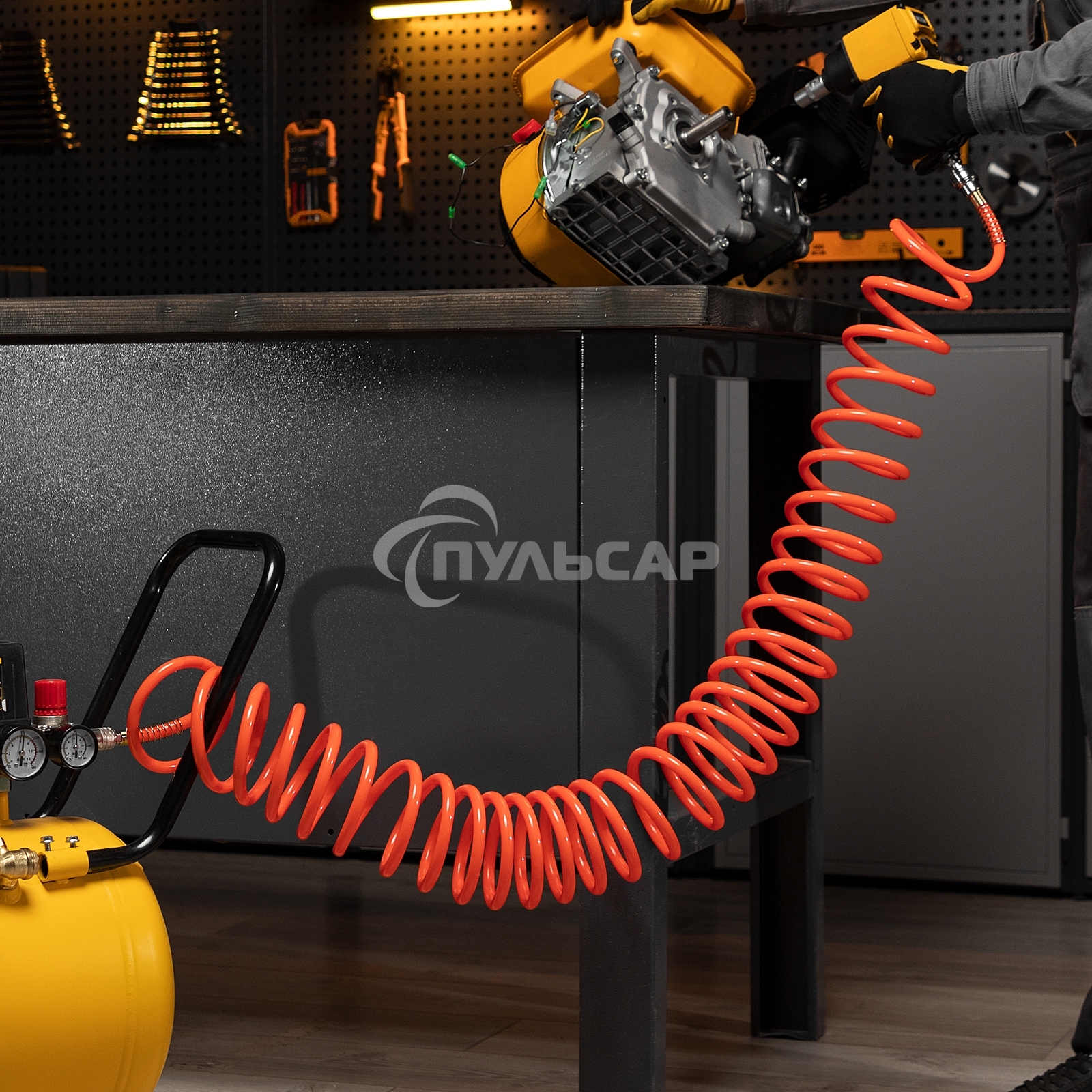 Шланг спиральный воздушный 8х12 мм, 18 бар, с быстросъемными соединениями, 15 м Stels