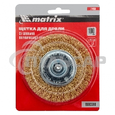 Щетка Matrix для дрели 100 мм, плоская со шпилькой, латунированная витая проволока