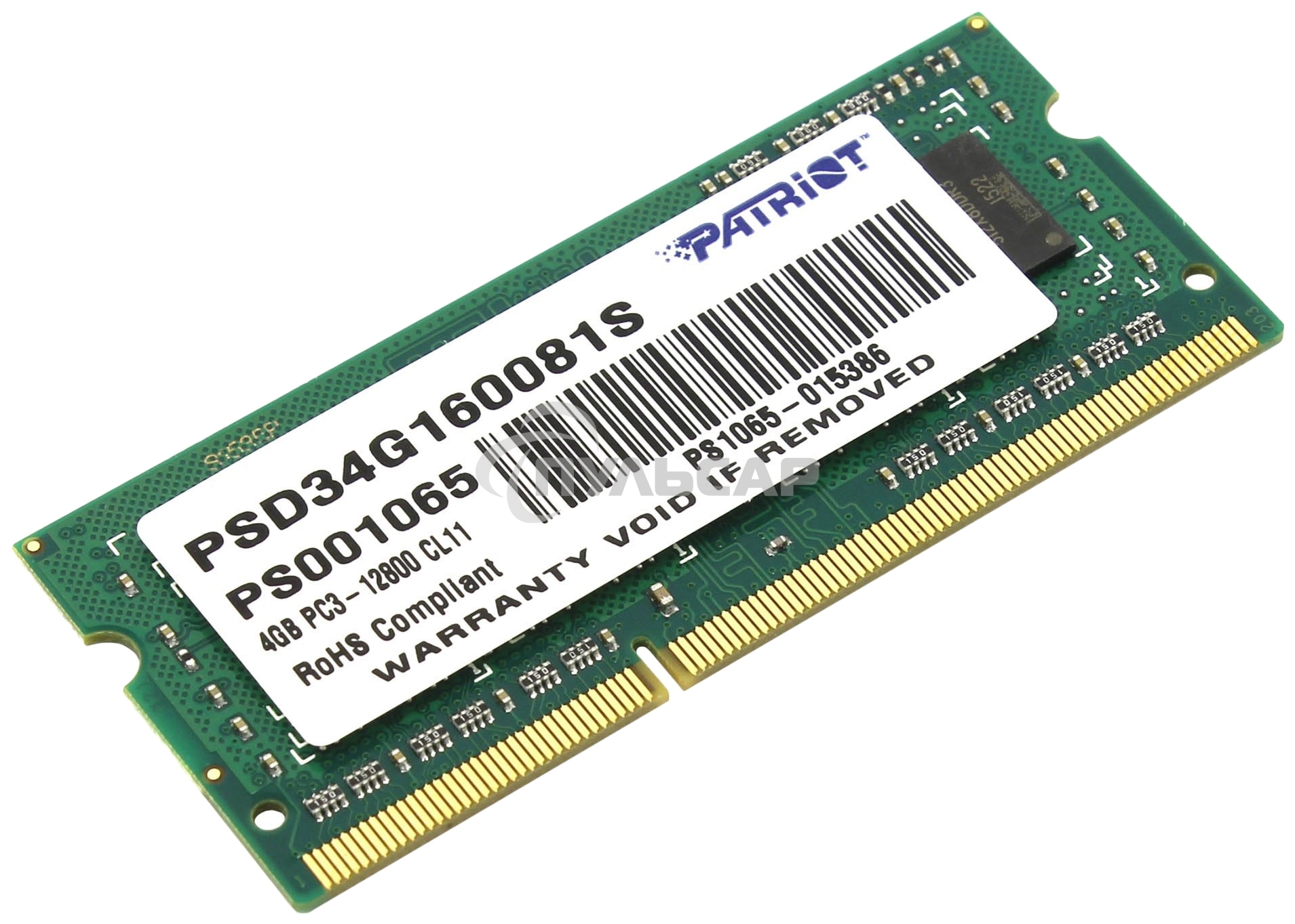 Оперативная память Patriot, DDR3, 4Gb (1x4 Gb), 1600 MHz, CL11, SO-DIMM