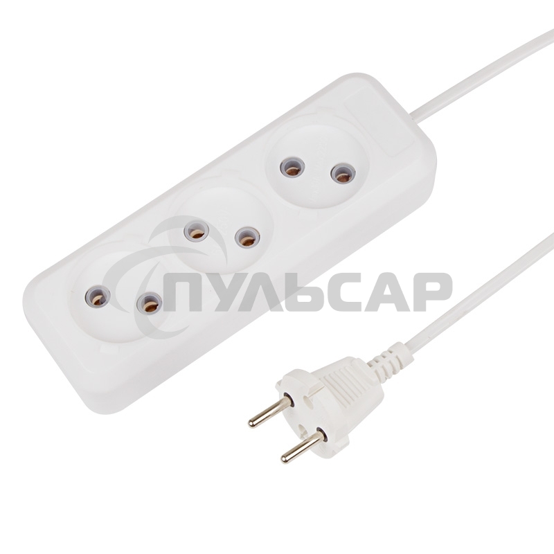 Удлинитель Rexant 3 гнезда, 3 м, 2х0.75 мм², б/з, белый (Сделано в России)