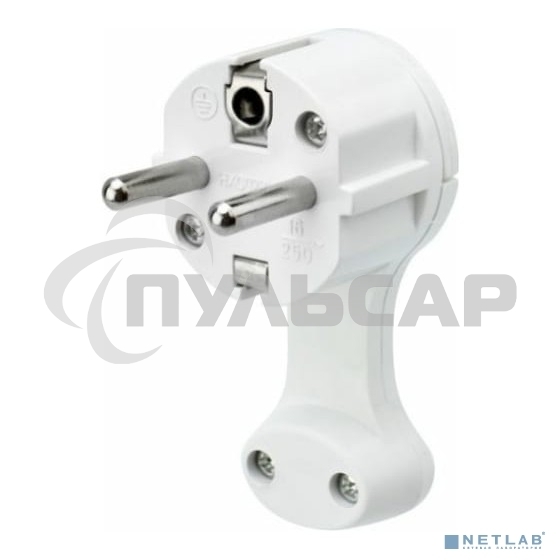 Вилка Евро Rexant угловая с з/к 16 А плоская за шкаф белая