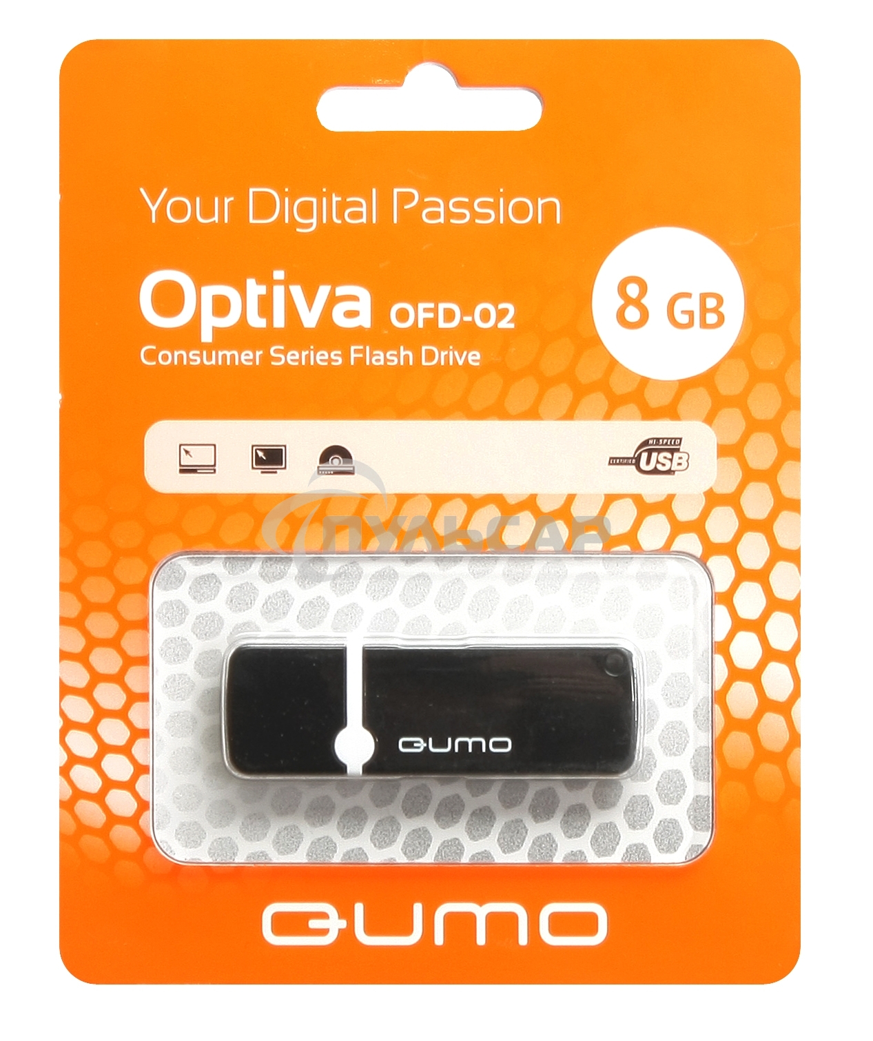 Флешка USB QUMO 8 Gb, Optiva 02 Black QM8GUD-OP2 черный