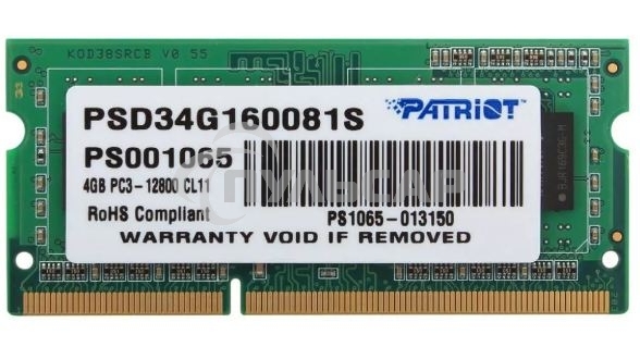 Оперативная память Patriot, DDR3, 4Gb (1x4 Gb), 1600 MHz, CL11, SO-DIMM