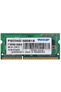 Оперативная память Patriot, DDR3, 4Gb (1x4 Gb), 1600 MHz, CL11, SO-DIMM