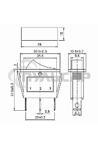 Выключатель клавишный Rexant 250V 15А (3с) ON-OFF синий с подсветкой