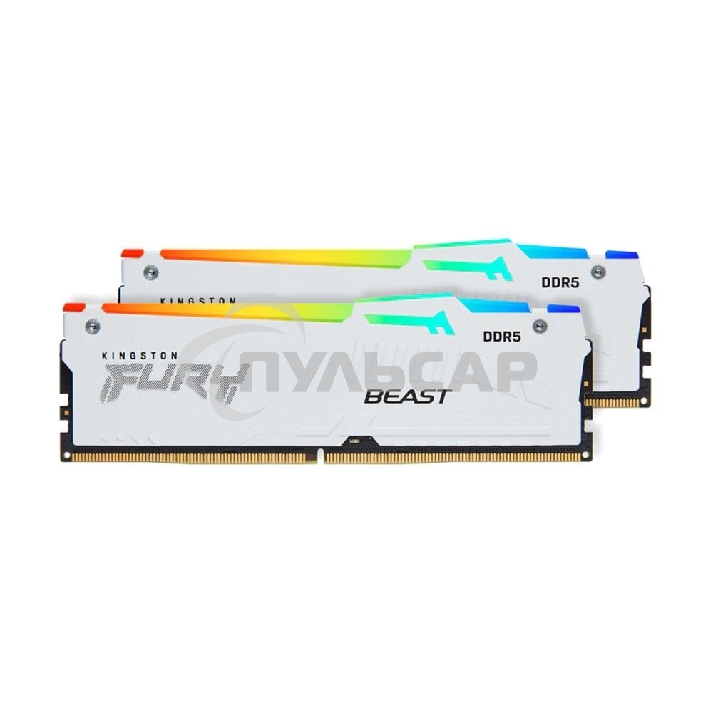Оперативная память Kingston Fury Beast, DDR5, 64Gb (2x32Gb), 5600MHz, CL40, DIMM, с радиатором, RGB, белый
