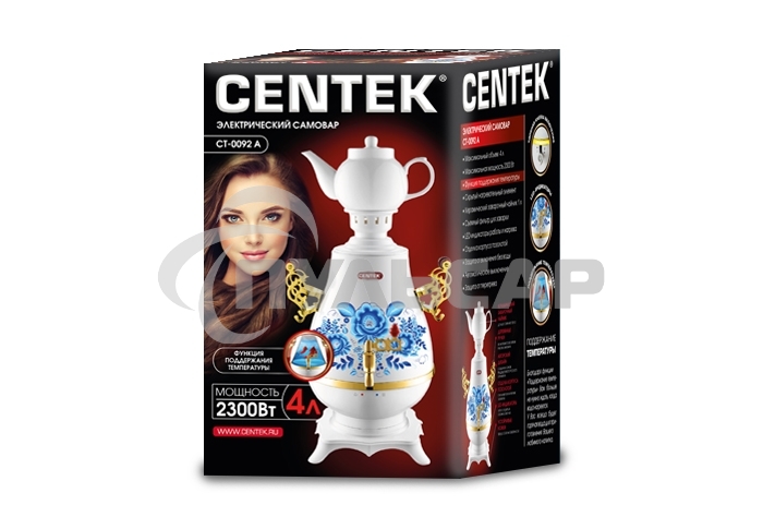 Самовар Centek CT-0092 A (белый+рисунок+золото), 4.0л, 2300Вт, поддерж.t + LED индикатор