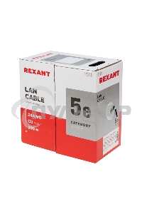 Кабель витая пара Rexant U/UTP, категория 5e, ZH нг(А)-HF, 4PR, 24AWG, внешний, черный, 305 м