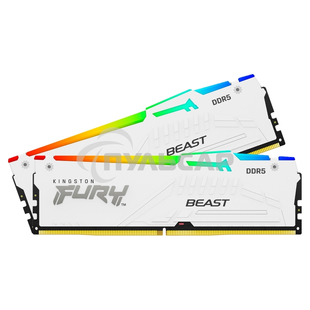 Оперативная память Kingston Fury Beast, DDR5, 64Gb (2x32Gb), 5600MHz, CL40, DIMM, с радиатором, RGB, белый