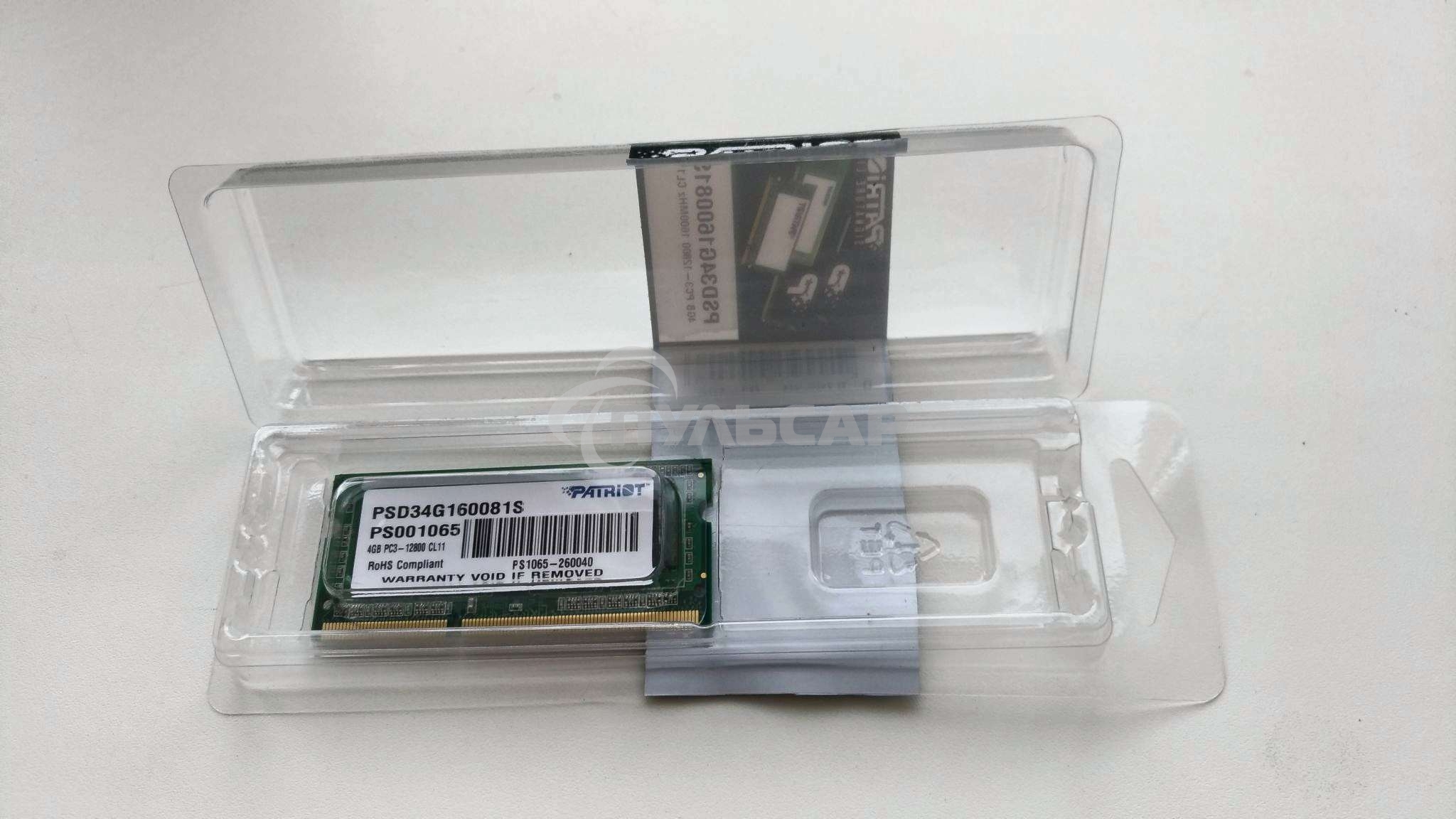 Оперативная память Patriot, DDR3, 4Gb (1x4 Gb), 1600 MHz, CL11, SO-DIMM